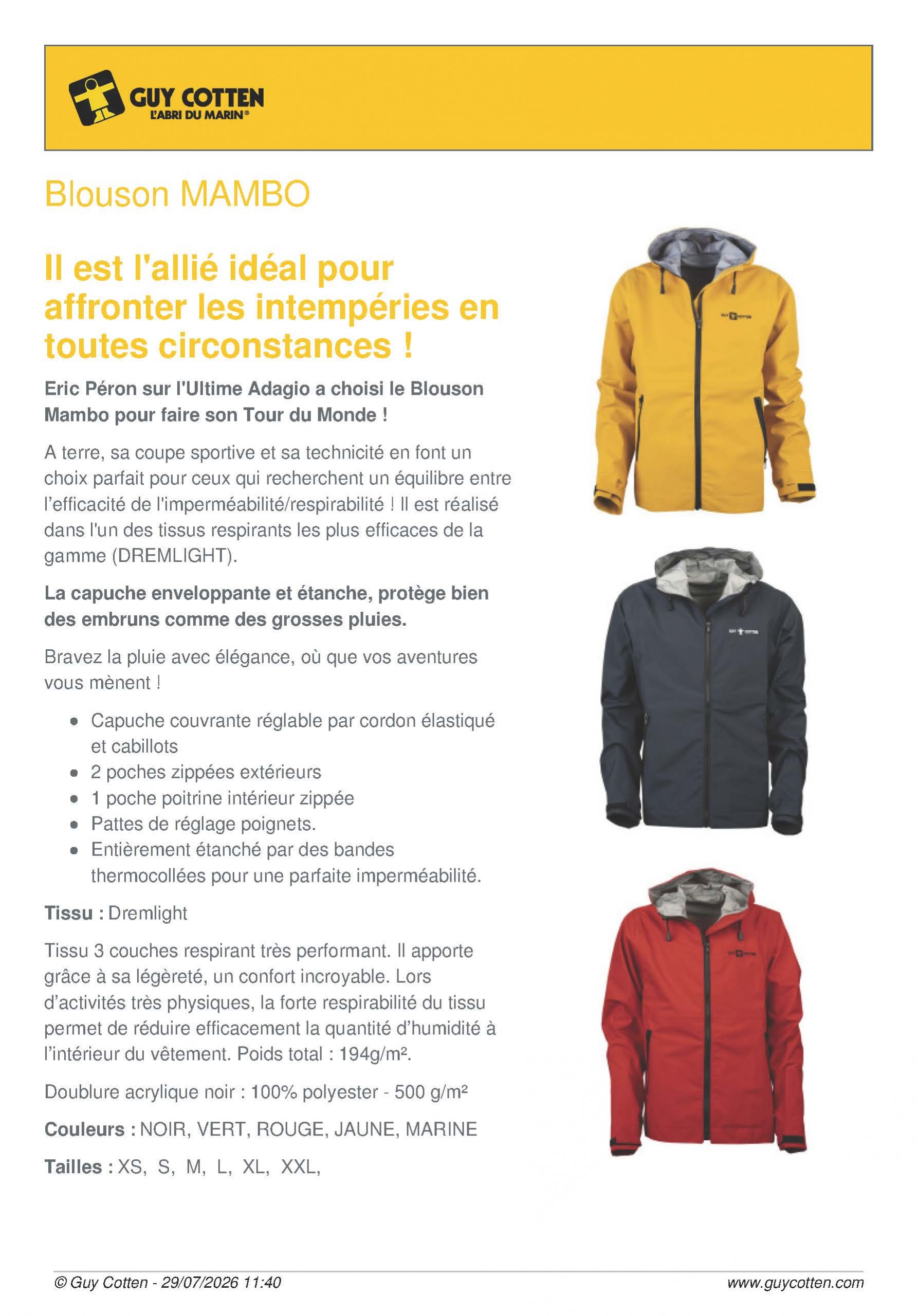 Blouson Mambo Dremlight jaune Guy Cotten – Image 3